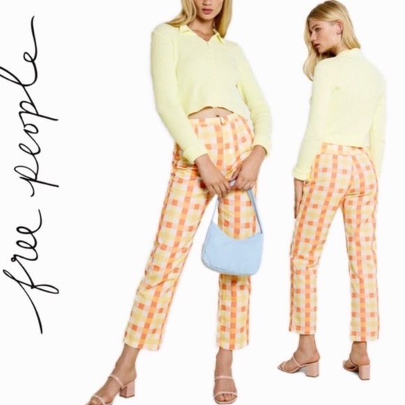 Free People She's All That Plaid Crop High Waist Pants in Multi Combo NWT 8 - Picture 3 of 16